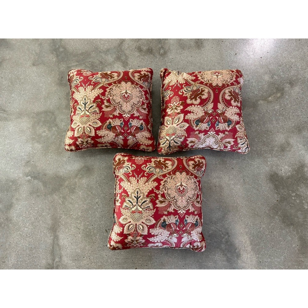Custom Ralph Lauren Jardiniere Red Floral Throw‎ Pillow Lot Of 3